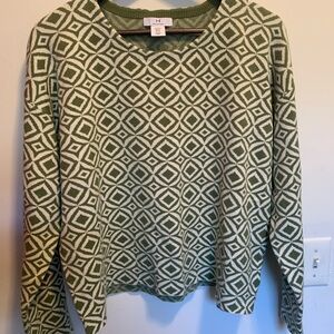 Halston Heritage Olive Knit Top Geometric